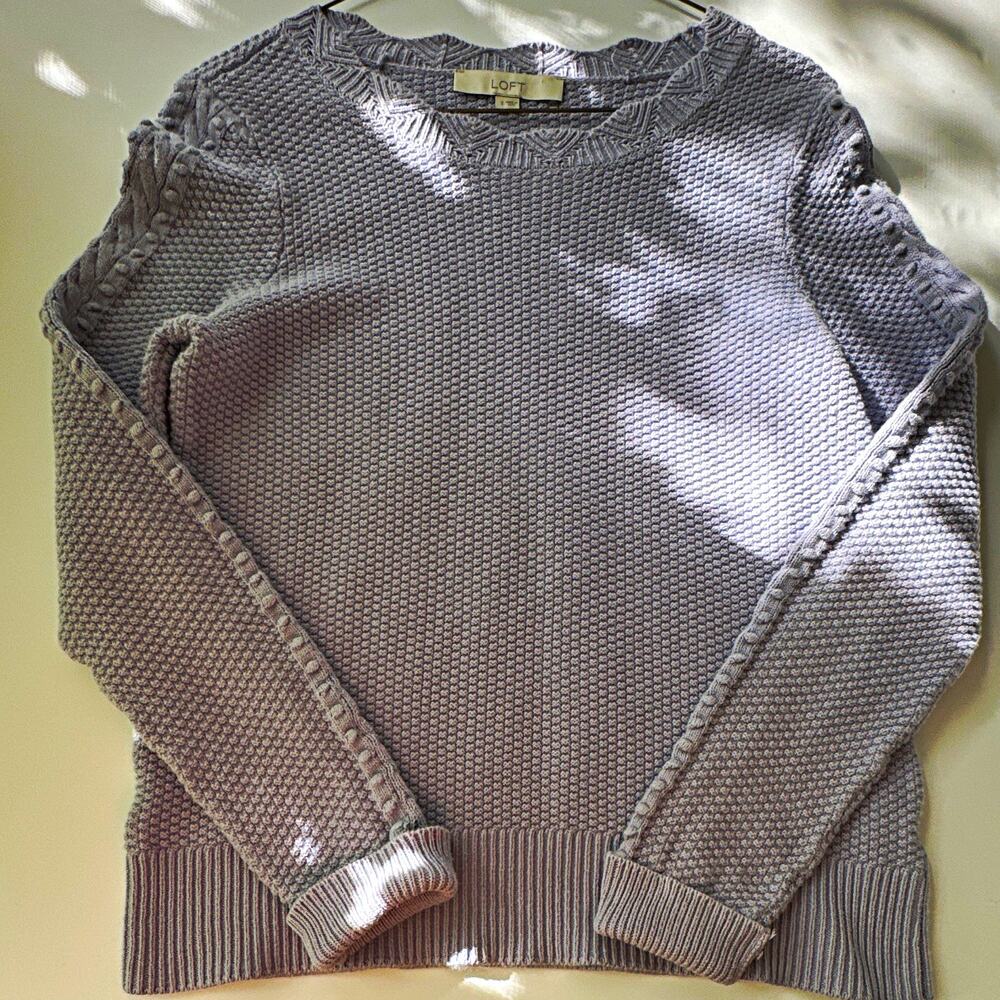 LOFT Women’s Light Lavender Cable-Knit V-Neck Raglan Long Sleeve Sweater size S